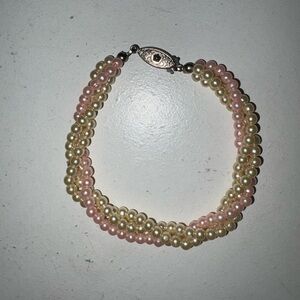 Elegant Pink and Cream Pearl Beaded Bracelet